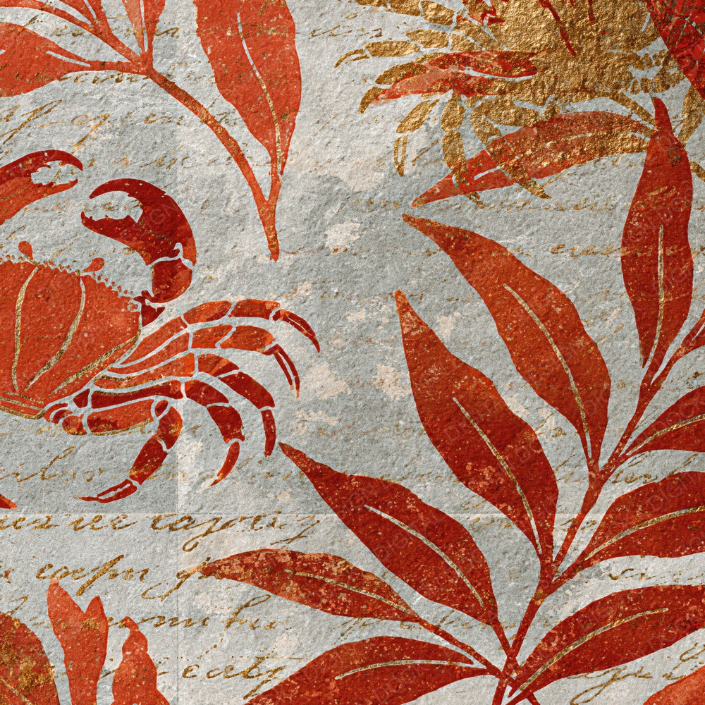 Woodblock Crab Seaweed Persimmon Digital Paper Pack (DDD012566)