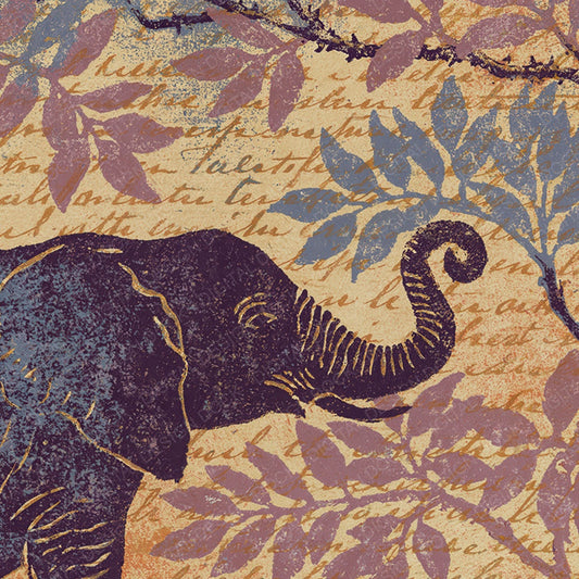 Woodblock Elephant Acacia Heather Digital Paper Pack (DDD012568)