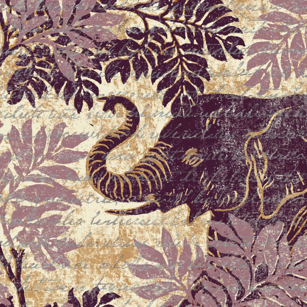 Woodblock Elephant Acacia Heather Digital Paper Pack (DDD012568)