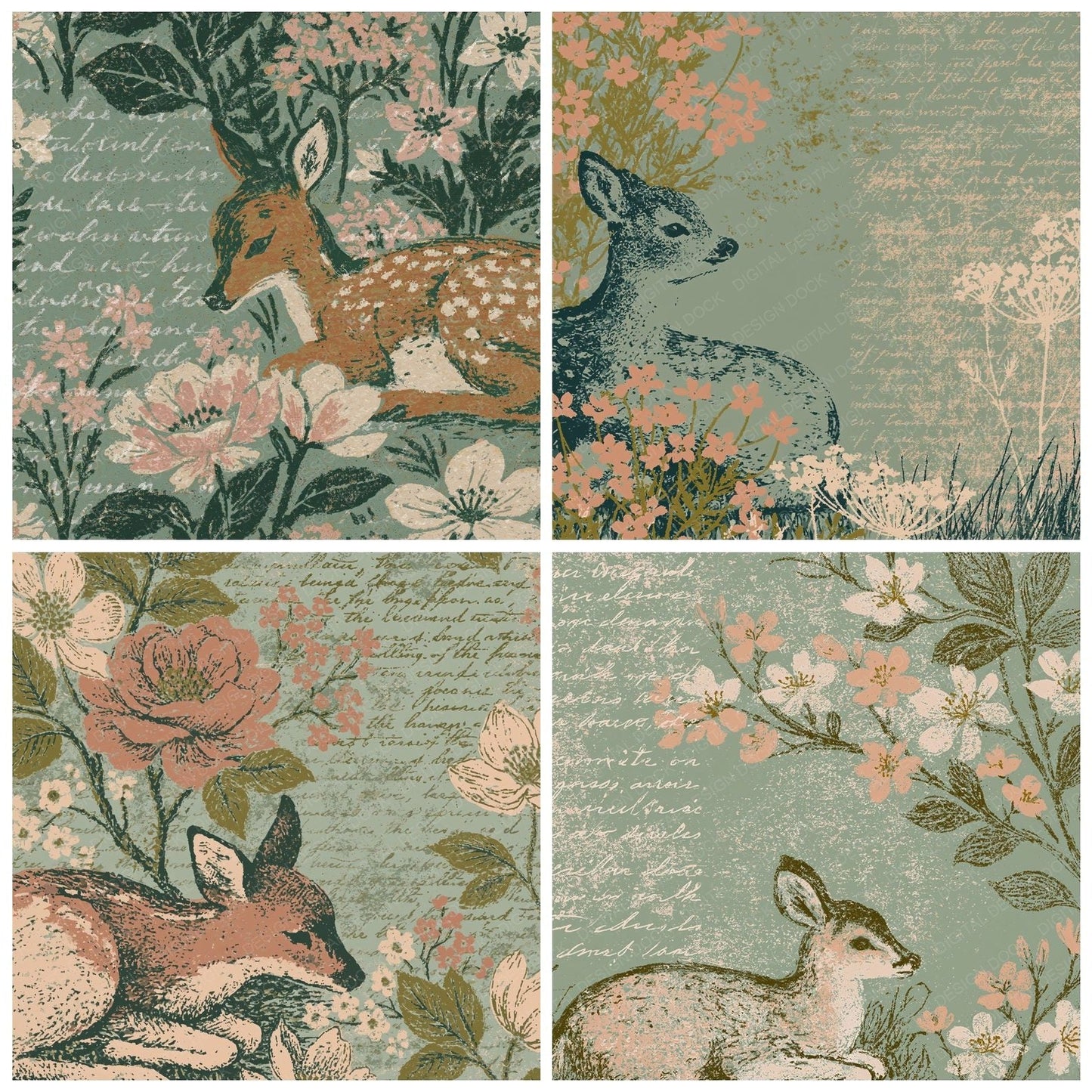 Woodblock Fawn Woodland Champagne Digital Paper Pack (DDD012569)