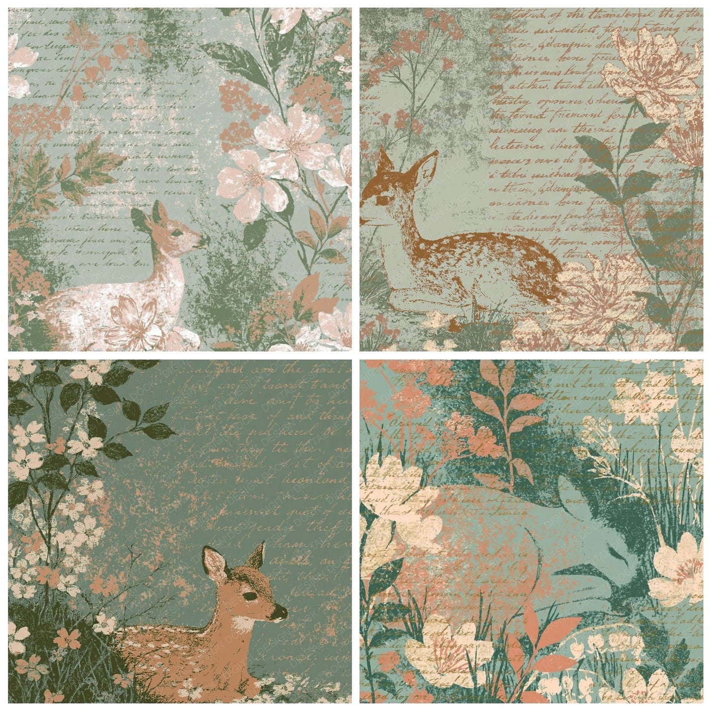 Woodblock Fawn Woodland Champagne Digital Paper Pack (DDD012569)