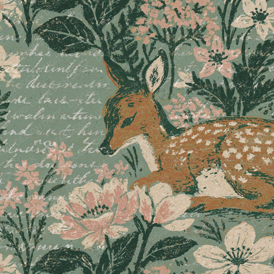 Woodblock Fawn Woodland Champagne Digital Paper Pack (DDD012569)