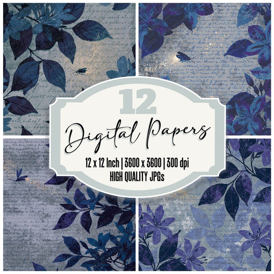 Woodblock Firefly Jasmine Indigo Digital Paper Pack (DDD012570)