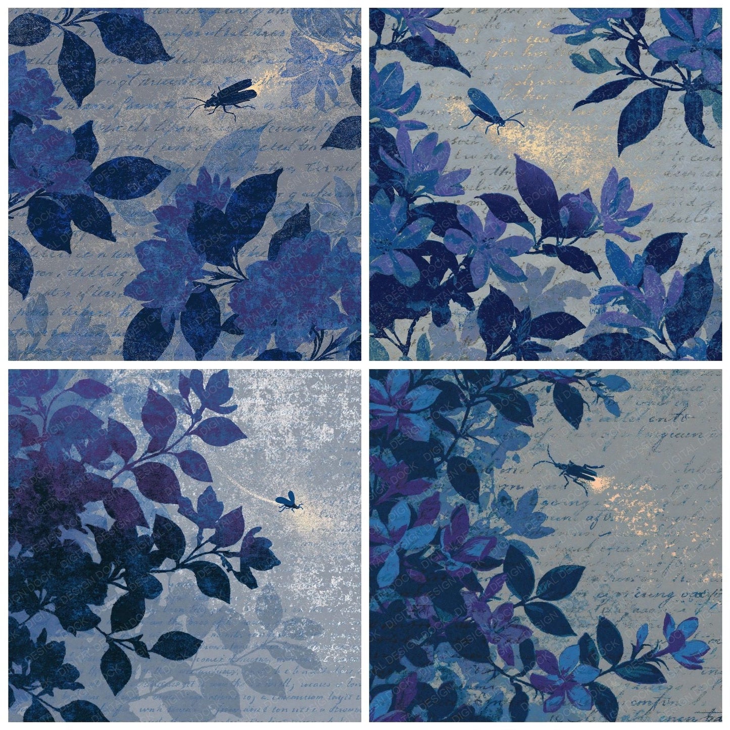 Woodblock Firefly Jasmine Indigo Digital Paper Pack (DDD012570)
