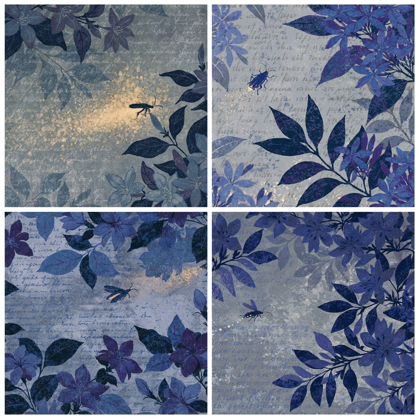 Woodblock Firefly Jasmine Indigo Digital Paper Pack (DDD012570)