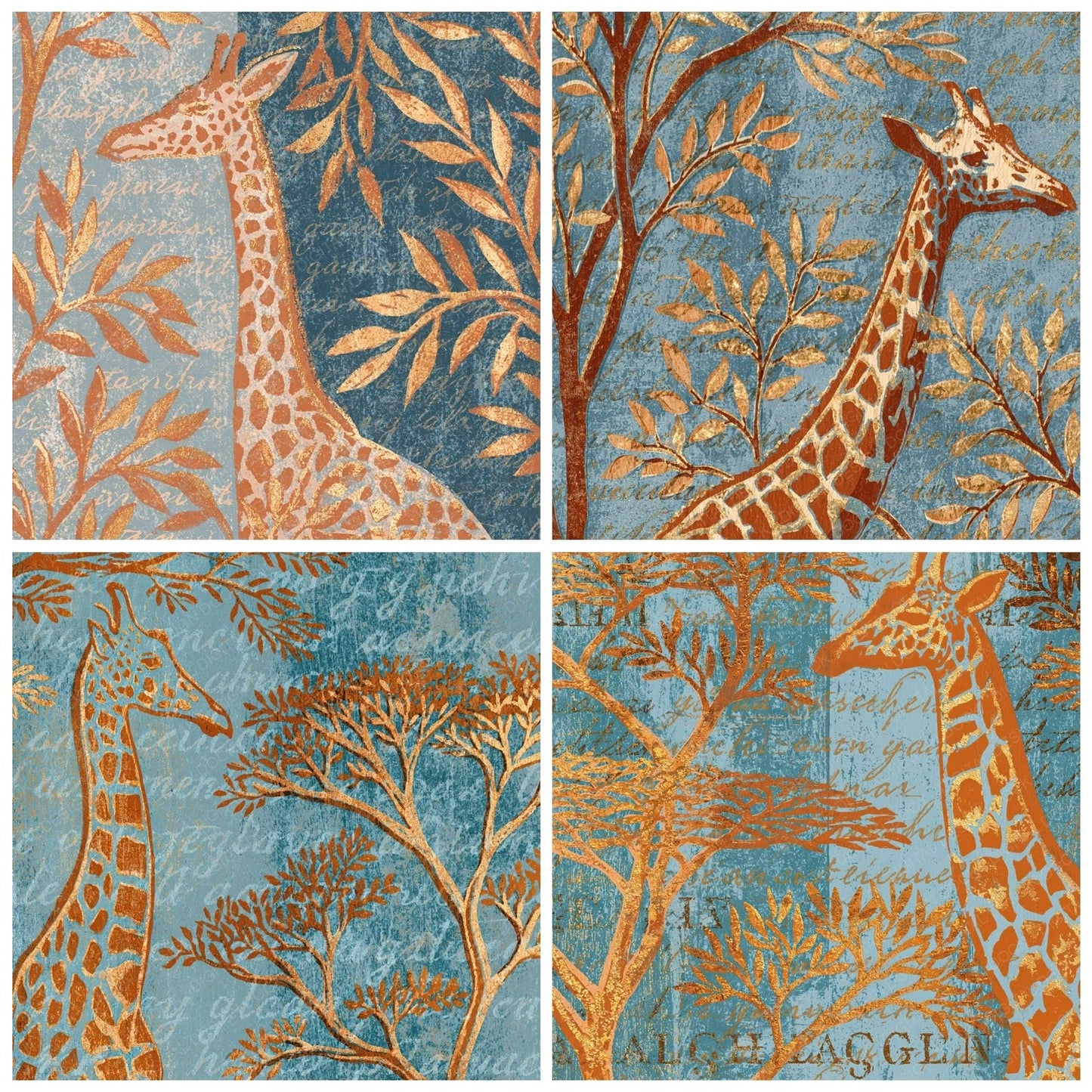Woodblock Giraffe Acacia Apricot Digital Paper Pack (DDD012571)