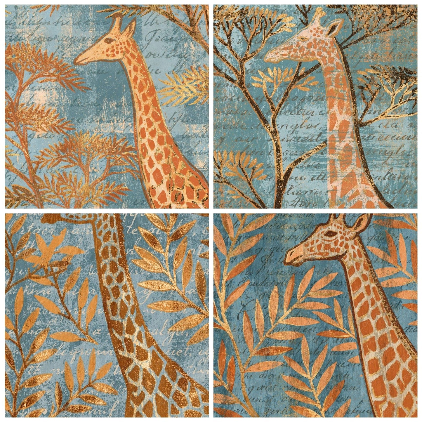 Woodblock Giraffe Acacia Apricot Digital Paper Pack (DDD012571)