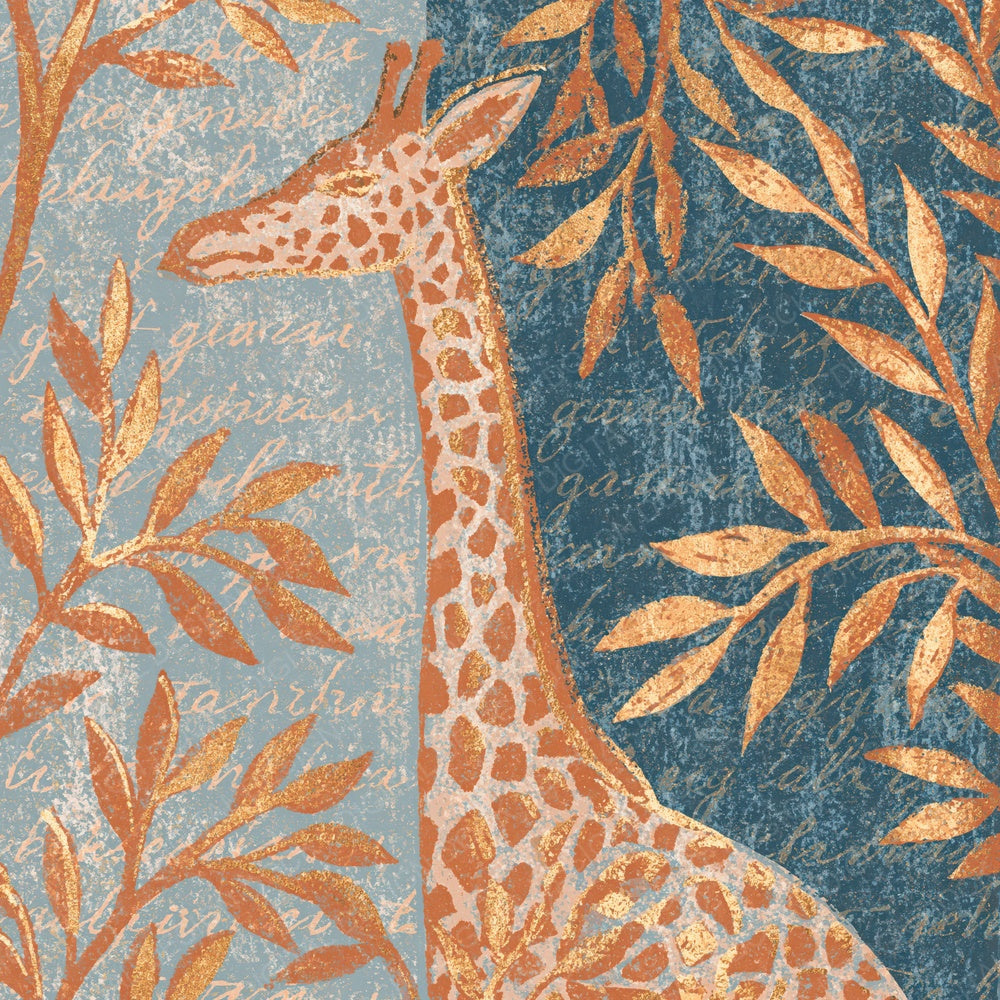 Woodblock Giraffe Acacia Apricot Digital Paper Pack (DDD012571)