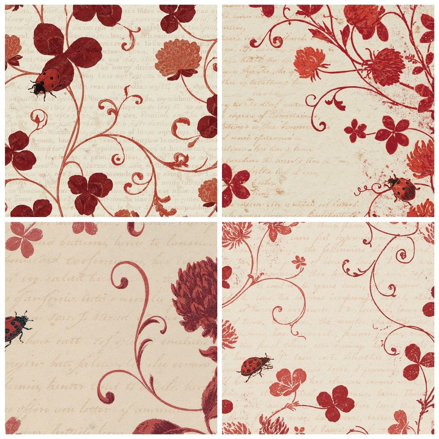 Woodblock Ladybird Clover Cherry Digital Paper Pack (DDD012572)