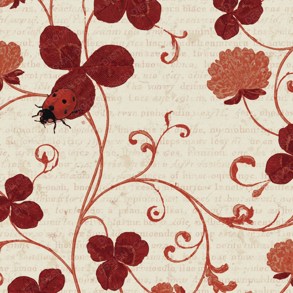 Woodblock Ladybird Clover Cherry Digital Paper Pack (DDD012572)