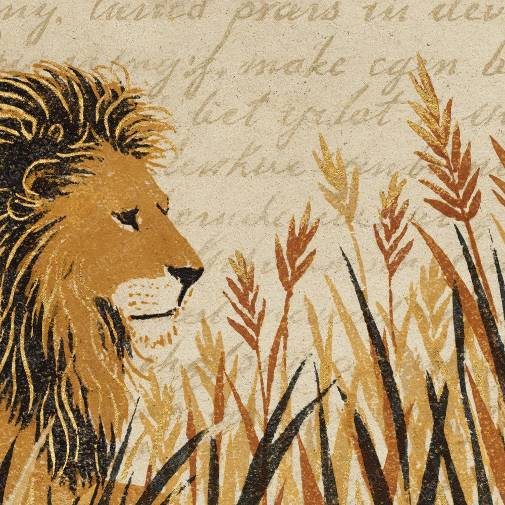 Woodblock Lion Savannah Honey Digital Paper Pack (DDD012573)