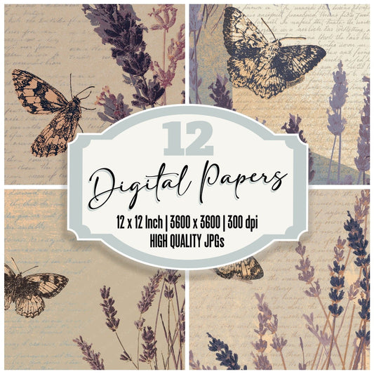 Woodblock Moth Lavender Lilac Digital Paper Pack (DDD012575)