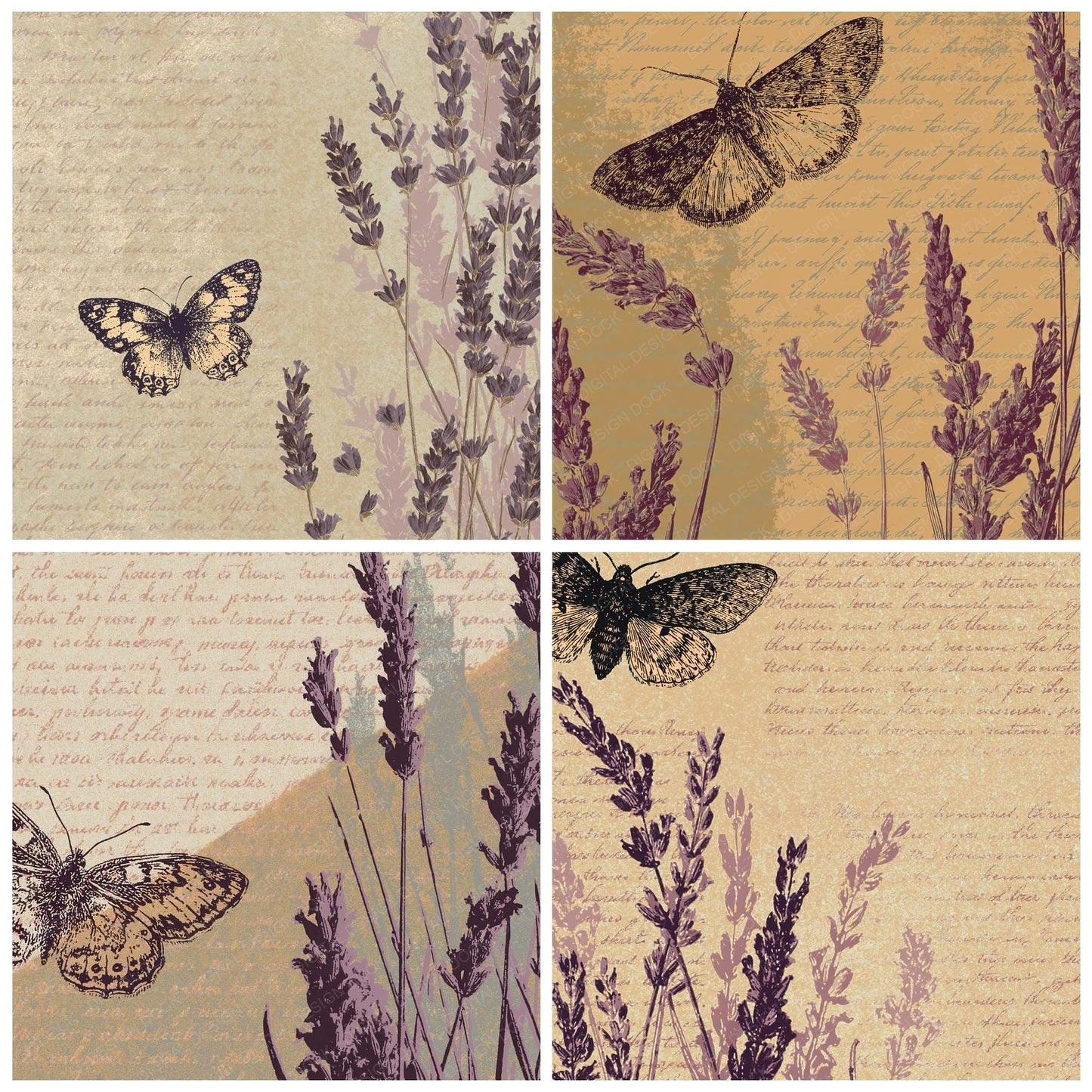 Woodblock Moth Lavender Lilac Digital Paper Pack (DDD012575)
