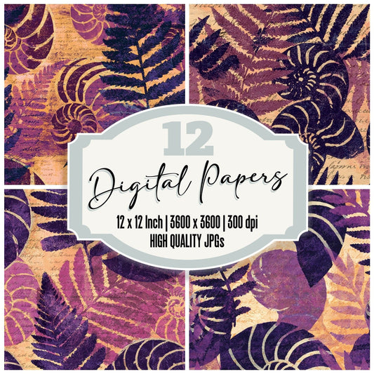 Woodblock Nautilus Plum Seamless Digital Paper Pack (DDD012576)