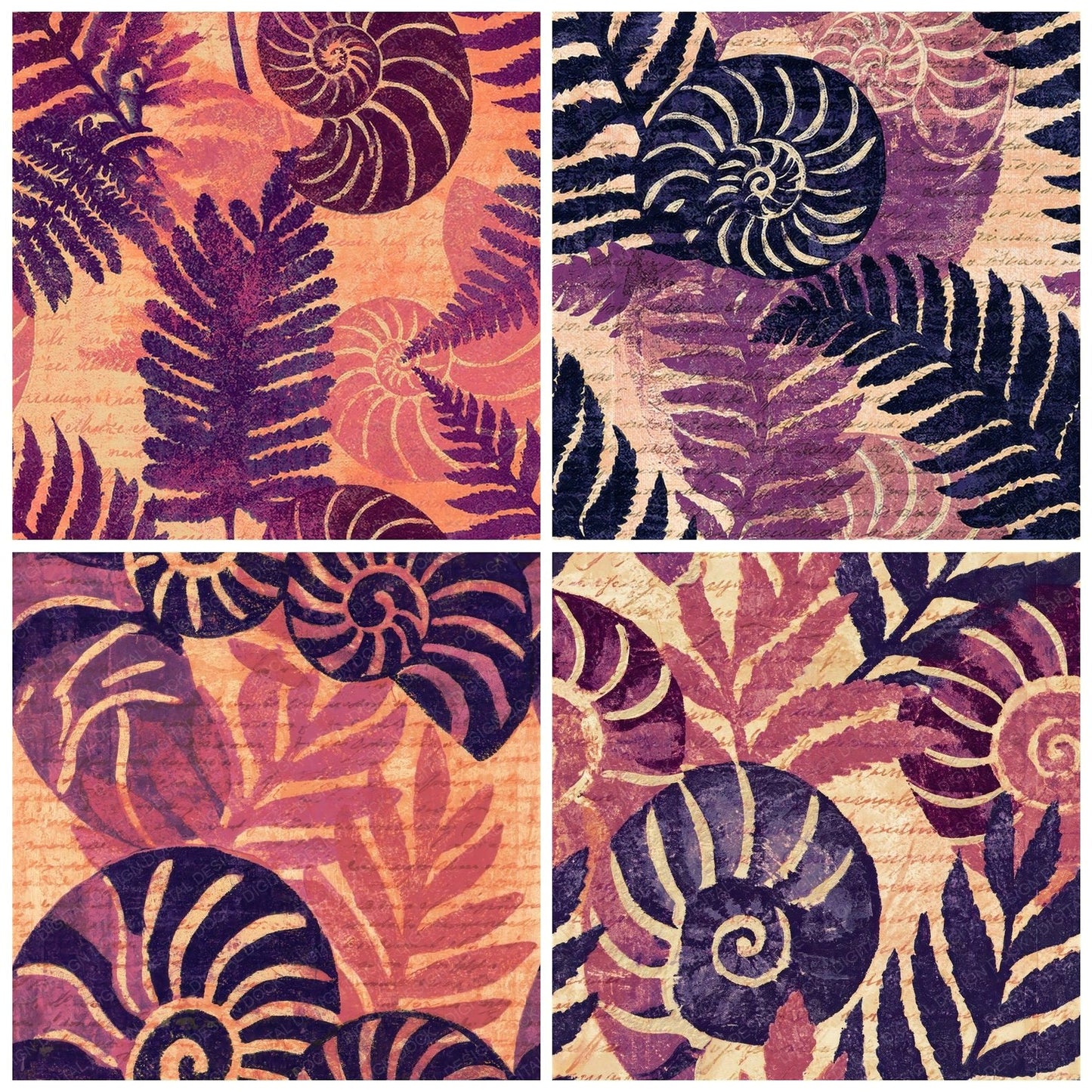 Woodblock Nautilus Plum Seamless Digital Paper Pack (DDD012576)