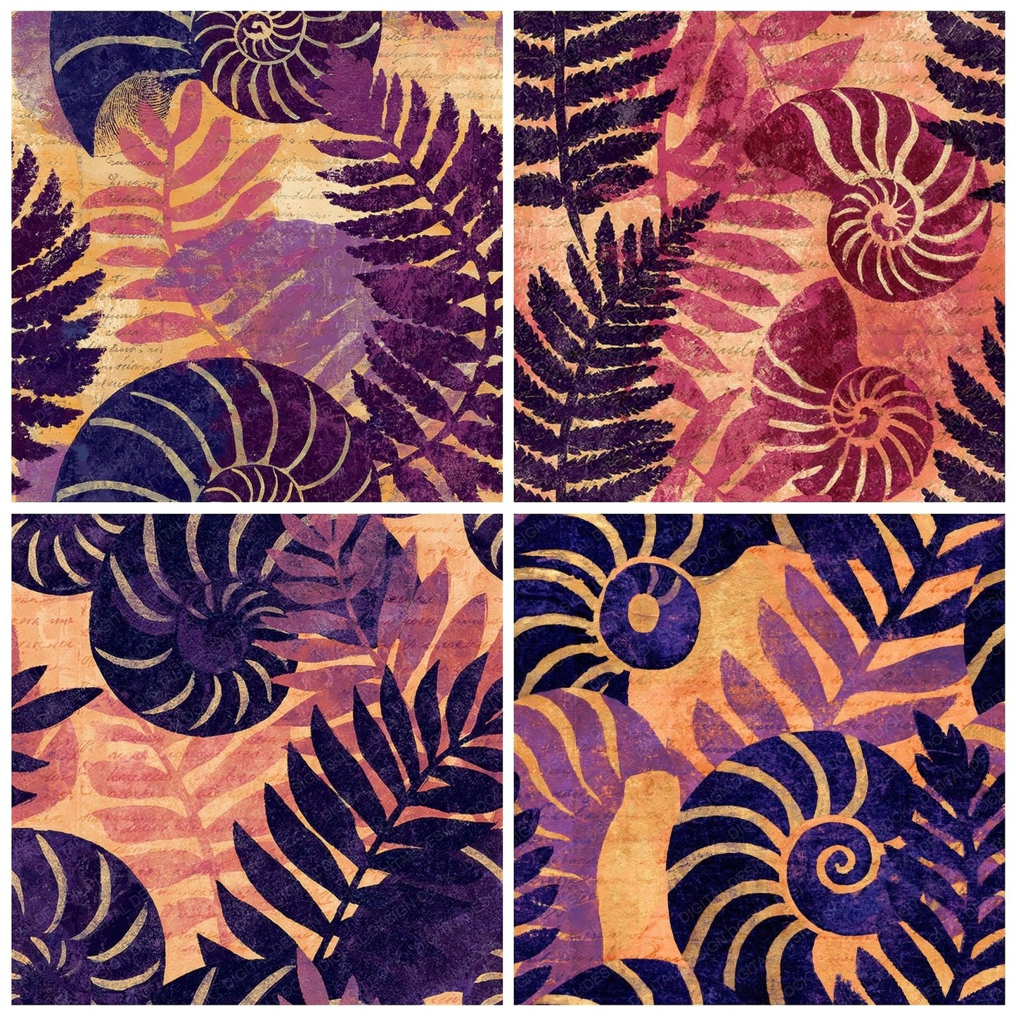 Woodblock Nautilus Plum Seamless Digital Paper Pack (DDD012576)