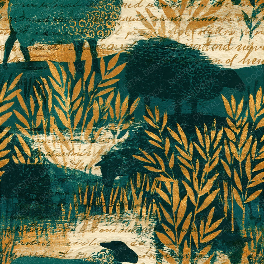 Woodblock Sheep Meadow Moss Seamless Digital Paper Pack (DDD012578)