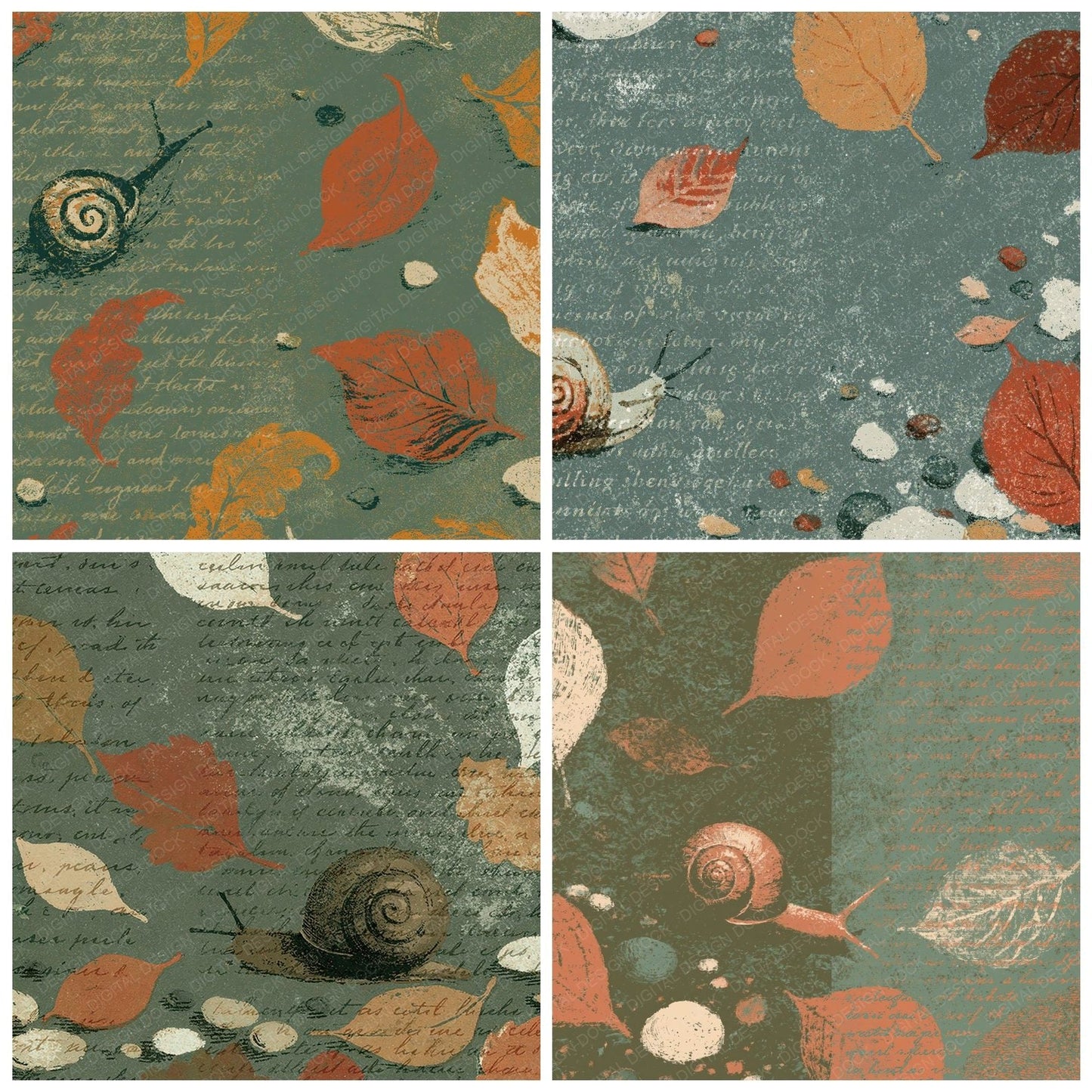Woodblock Snail Pebble Clay Digital Paper Pack (DDD012579)