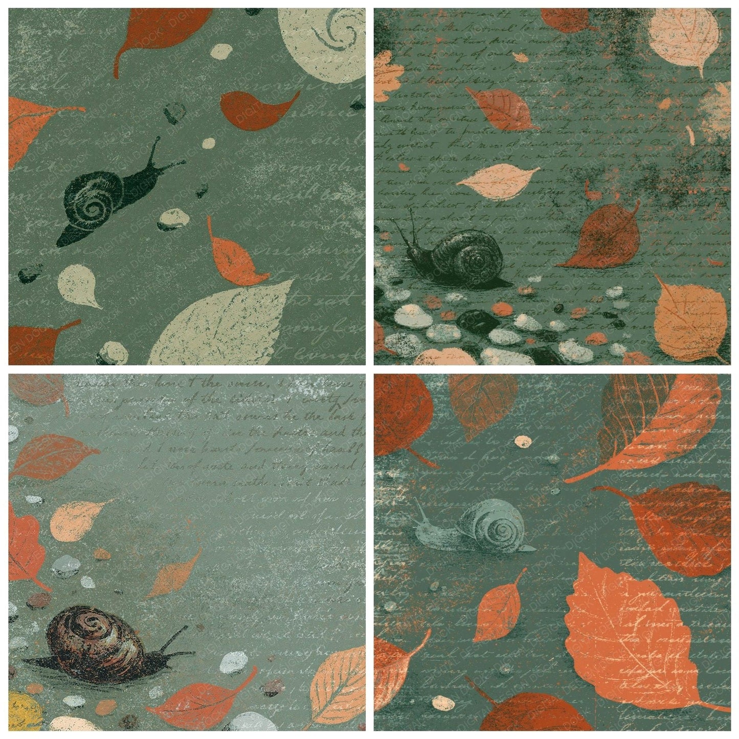 Woodblock Snail Pebble Clay Digital Paper Pack (DDD012579)