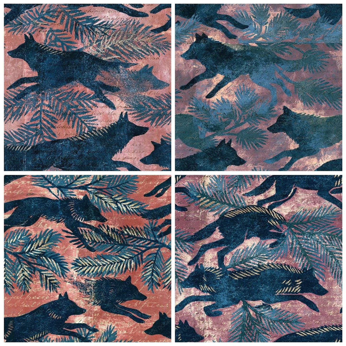 Woodblock Wolf Pine Slate Seamless Digital Paper Pack (DDD012583)