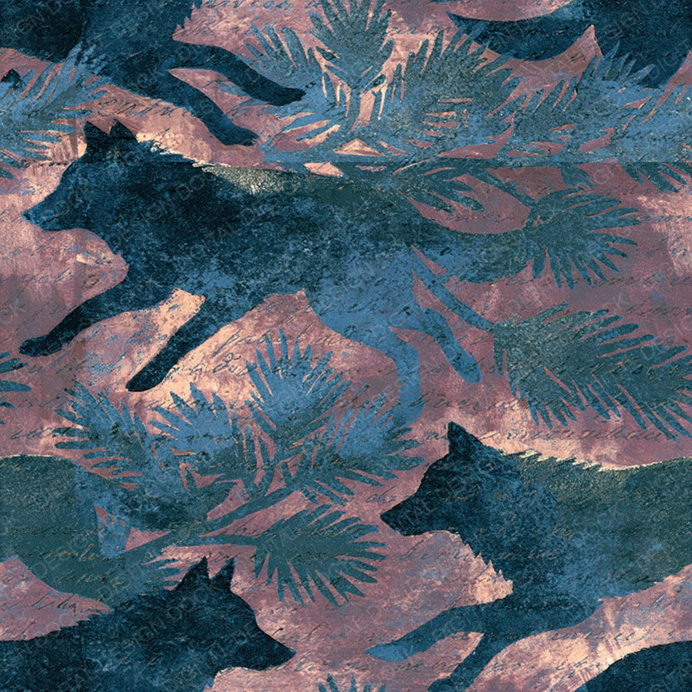 Woodblock Wolf Pine Slate Seamless Digital Paper Pack (DDD012583)