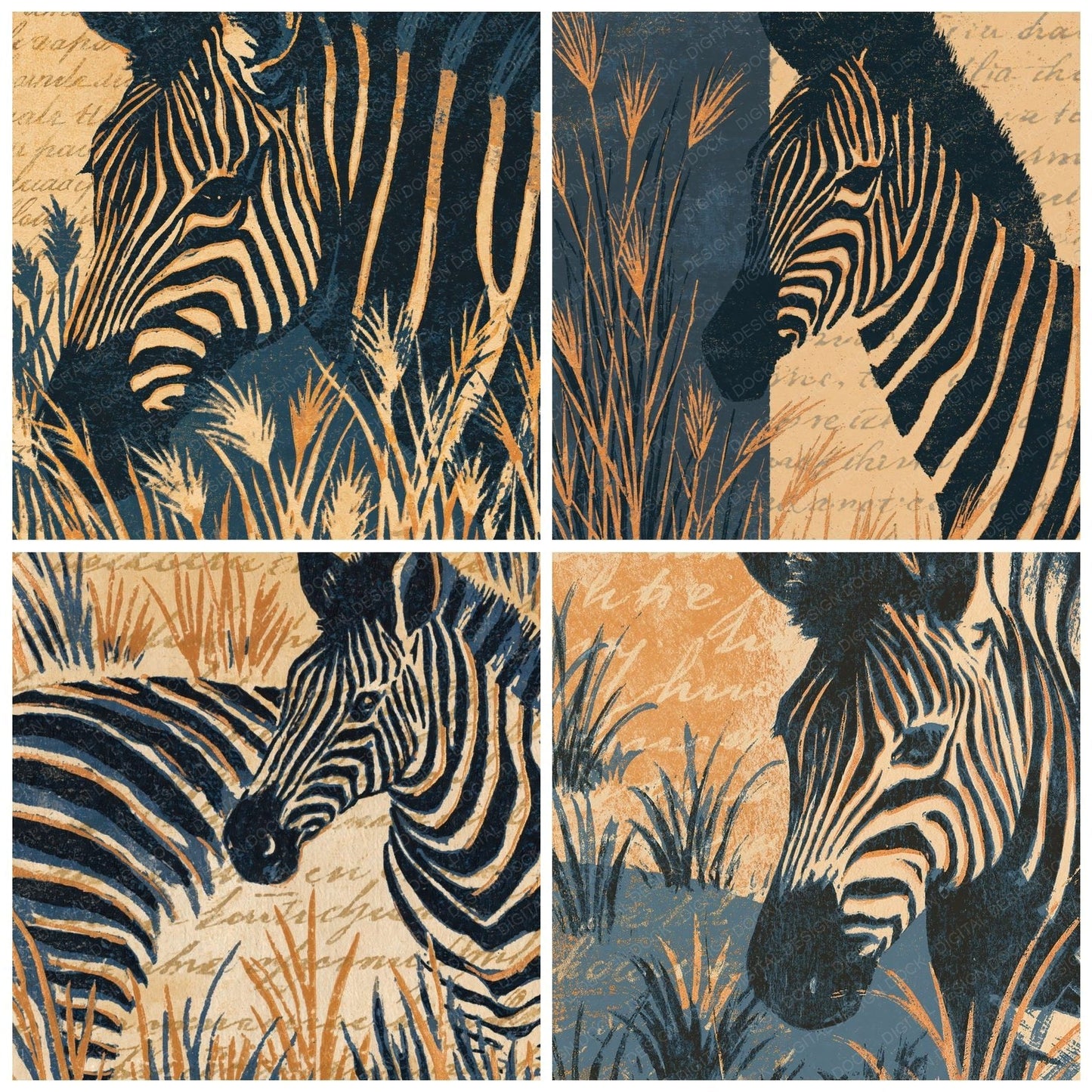 Woodblock Zebra Savannah Sand Digital Paper Pack (DDD012584)