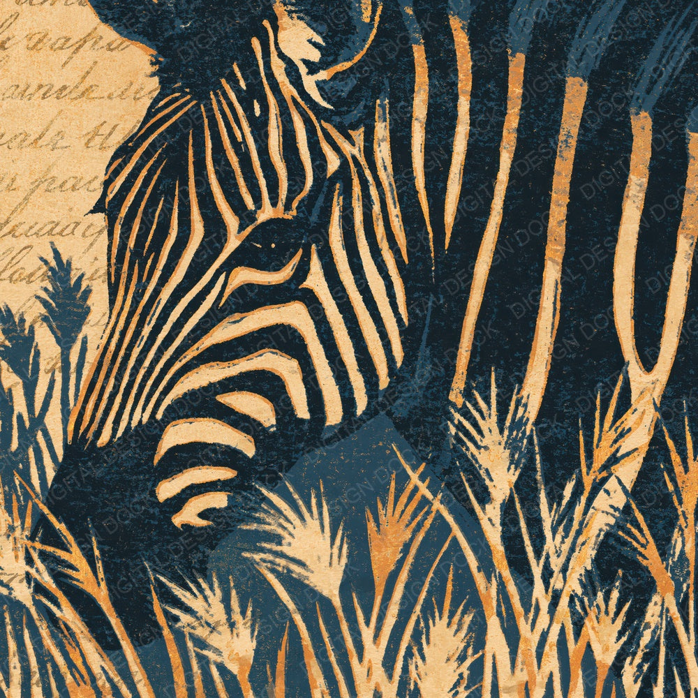 Woodblock Zebra Savannah Sand Digital Paper Pack (DDD012584)