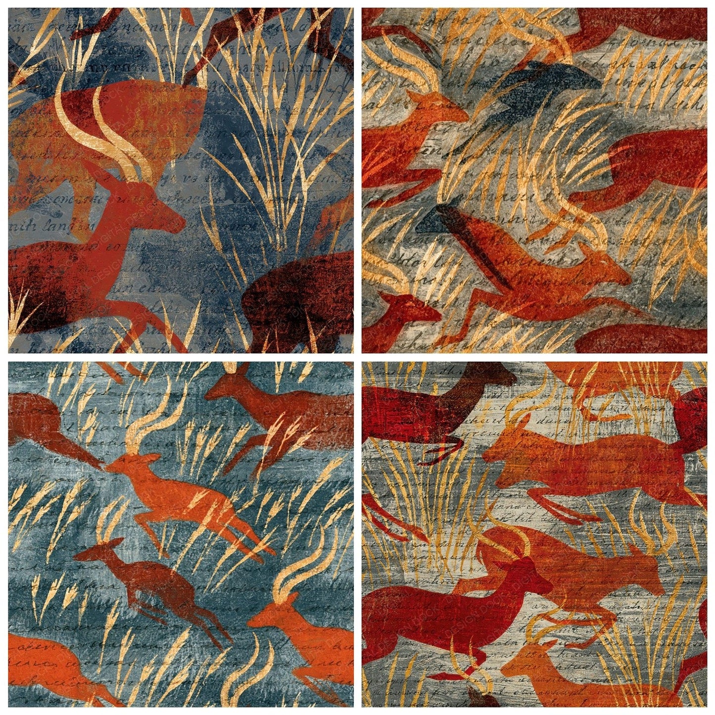 Woodblock Antelope Savannah Copper Seamless Digital Paper Pack (DDD012585)