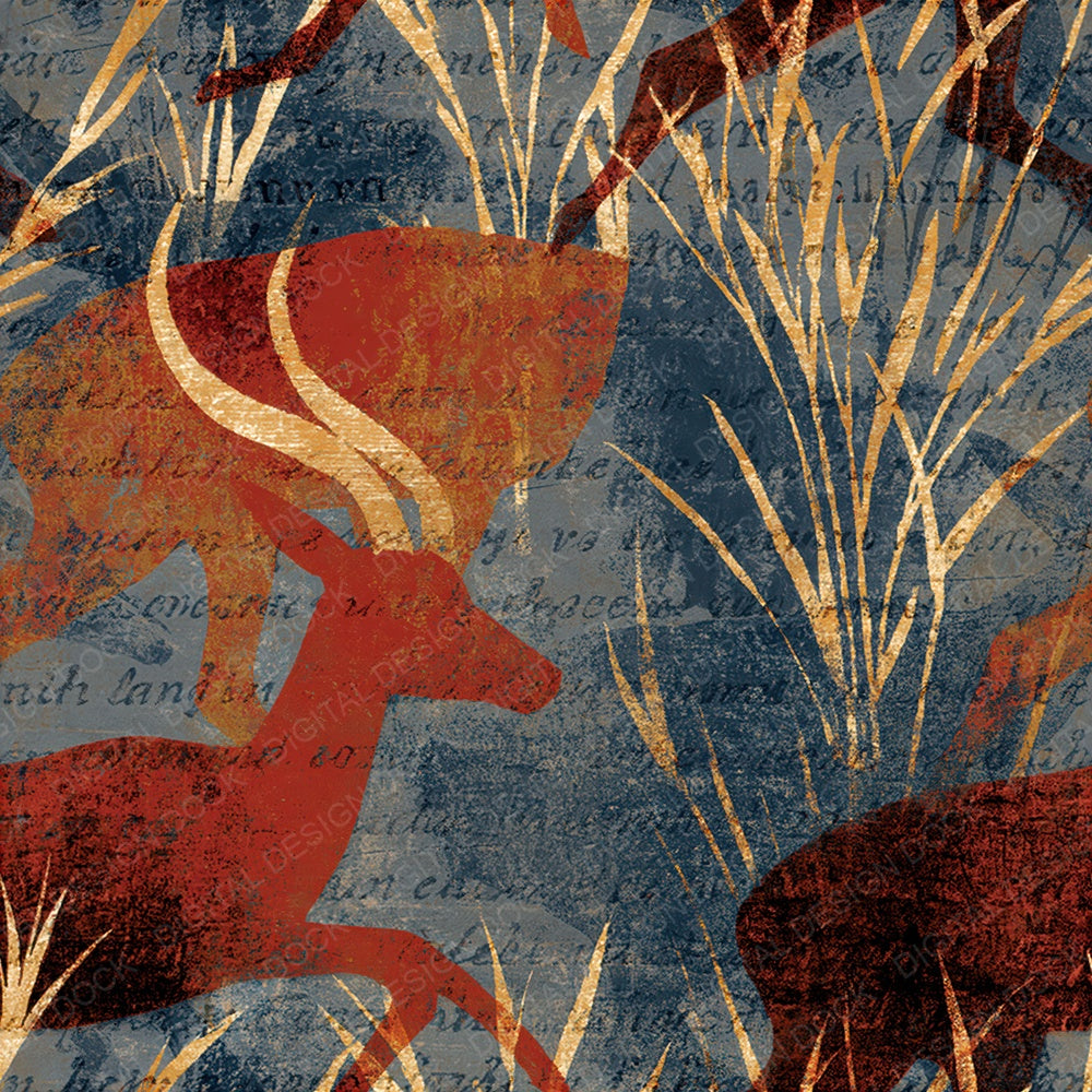 Woodblock Antelope Savannah Copper Seamless Digital Paper Pack (DDD012585)