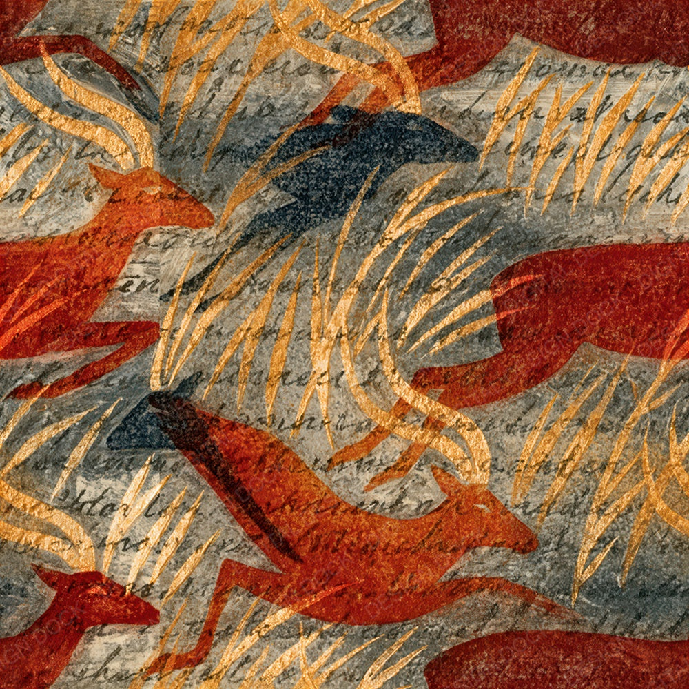Woodblock Antelope Savannah Copper Seamless Digital Paper Pack (DDD012585)
