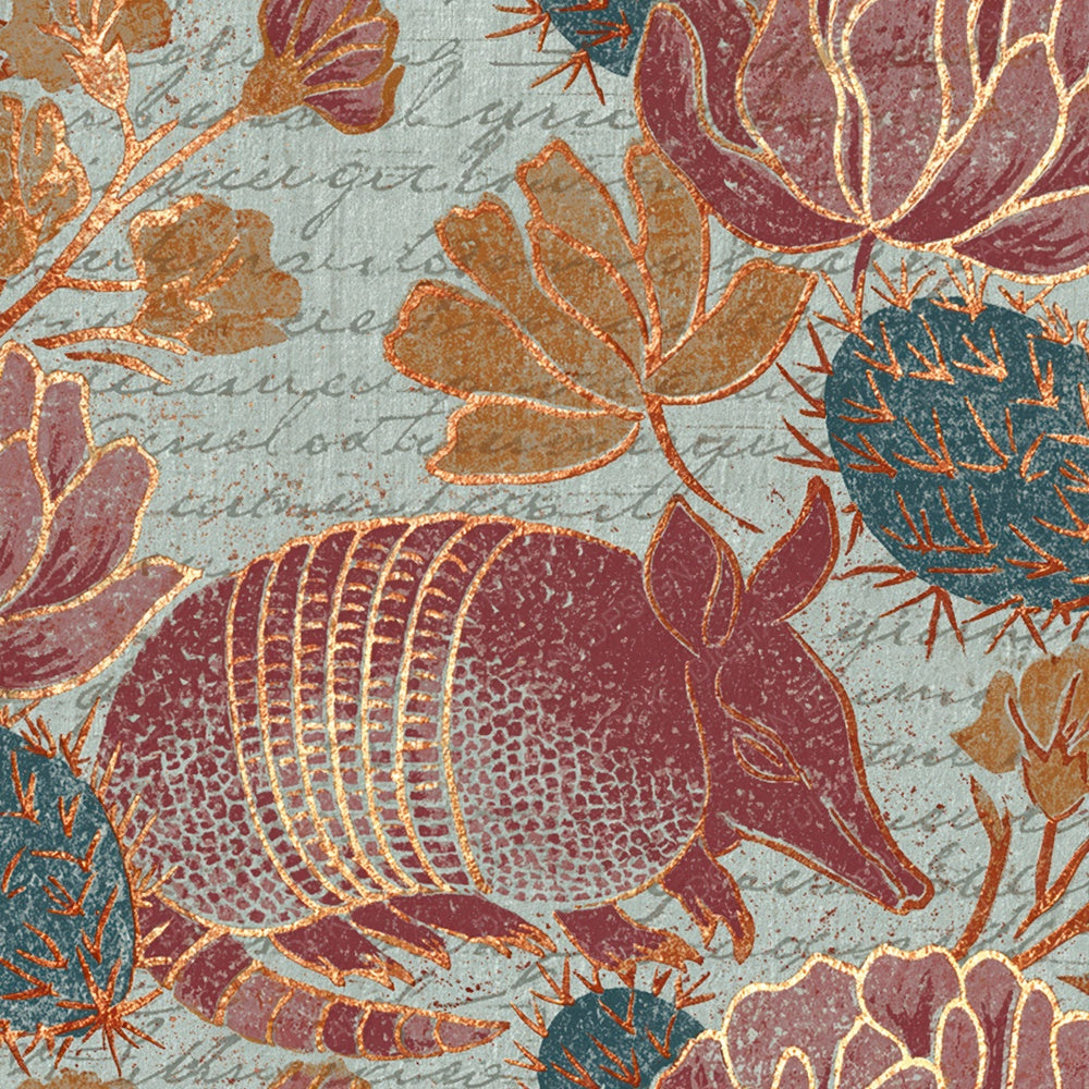Woodblock Armadillo Cactus Clay Digital Paper Pack (DDD012586)