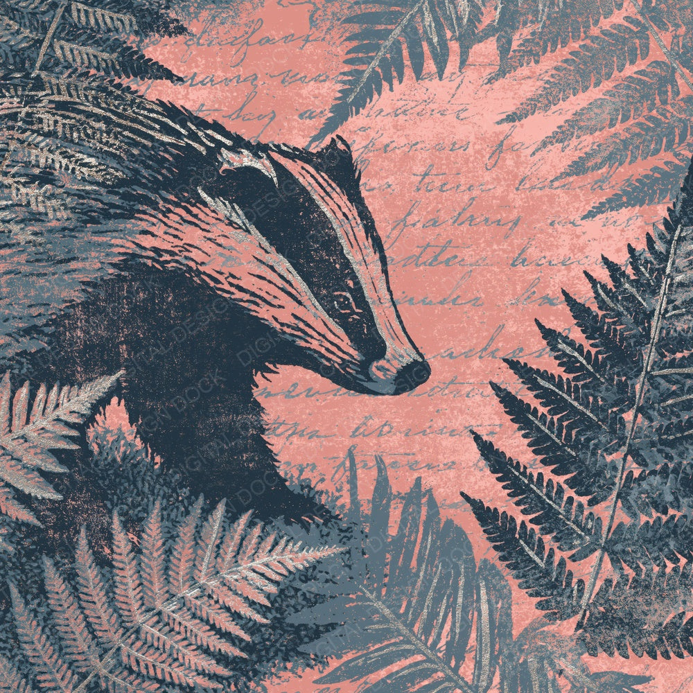 Woodblock Badger Fern Slate Digital Paper Pack (DDD012587)