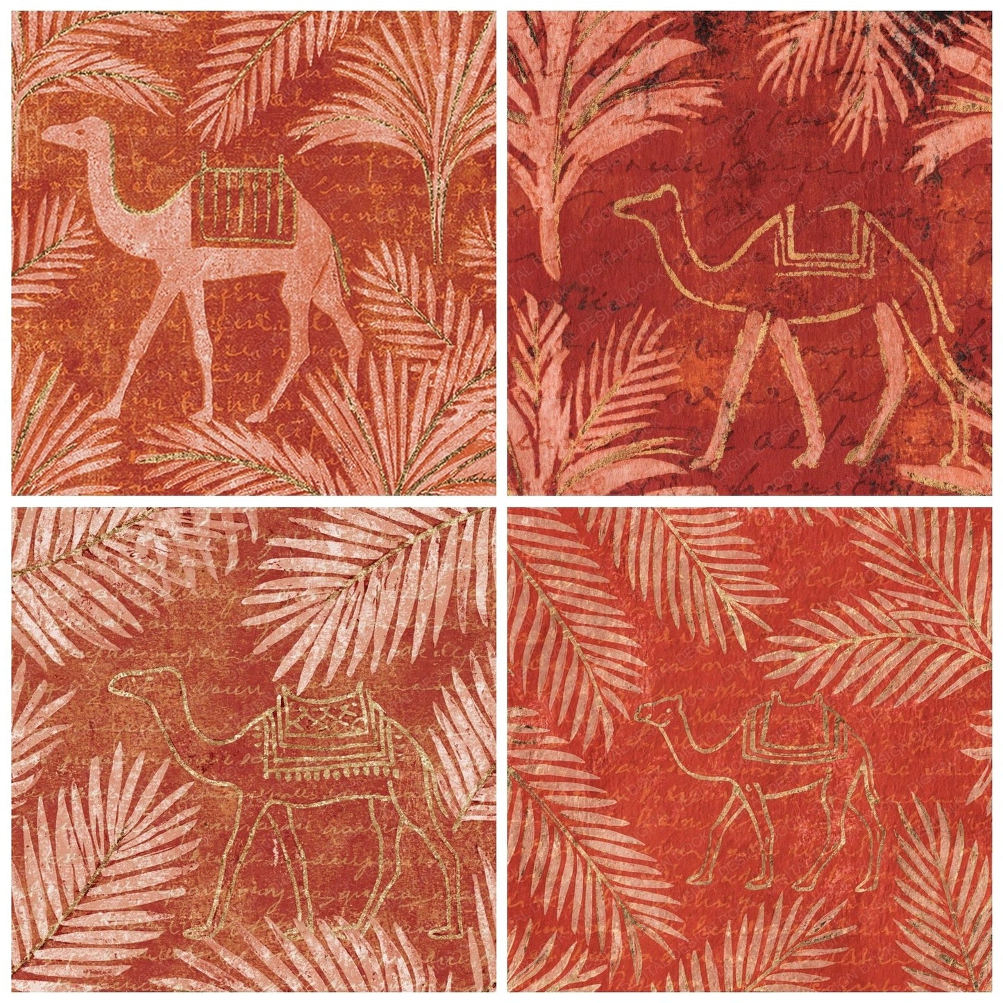 Woodblock Camel Palm Terracotta Digital Paper Pack (DDD012589)