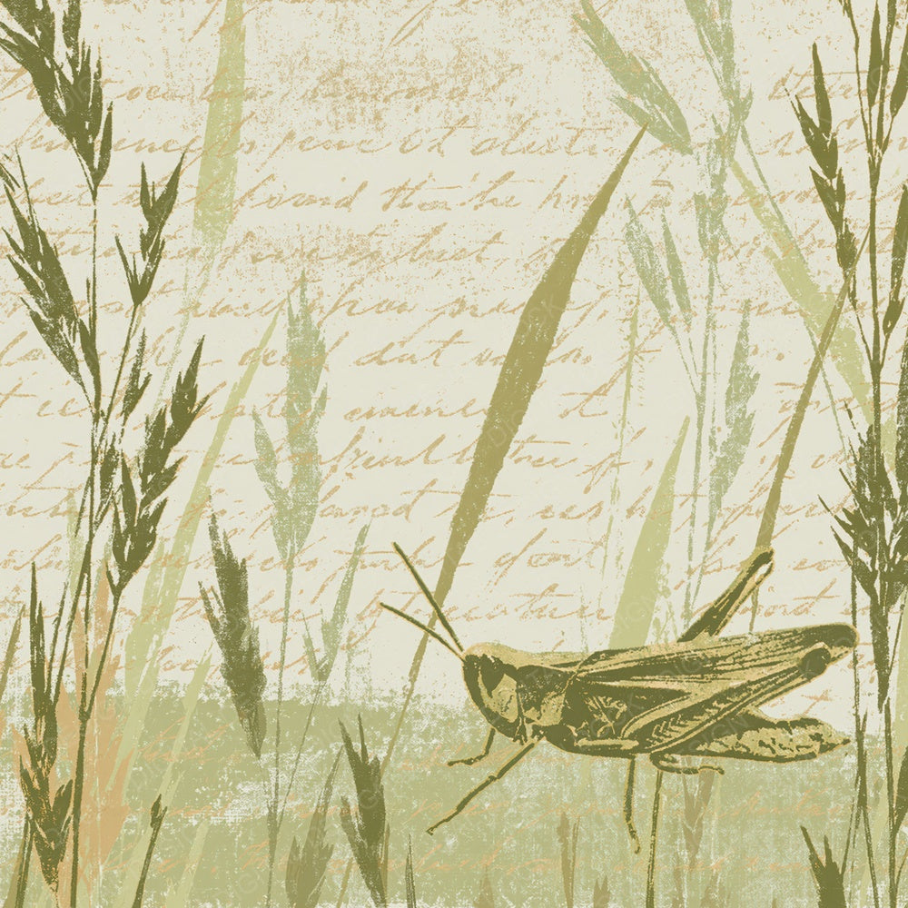 Woodblock Grasshopper Meadow Olive Digital Paper Pack (DDD012591)