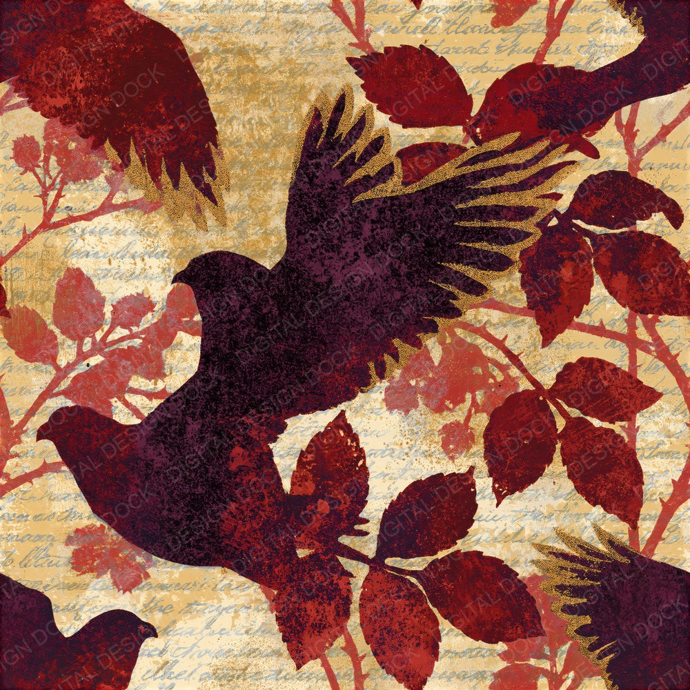 Woodblock Kestrel Bramble Oxblood Seamless Digital Paper Pack (DDD012592)
