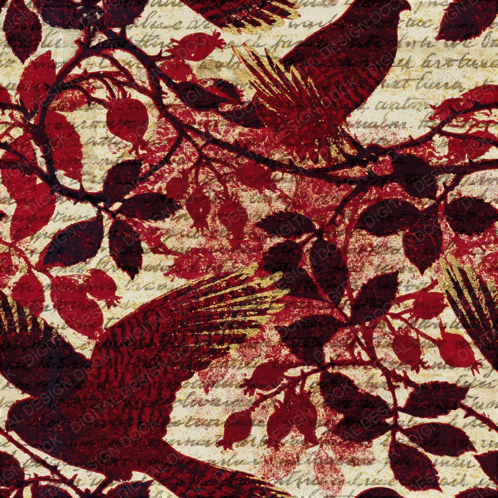 Woodblock Kestrel Bramble Oxblood Seamless Digital Paper Pack (DDD012592)