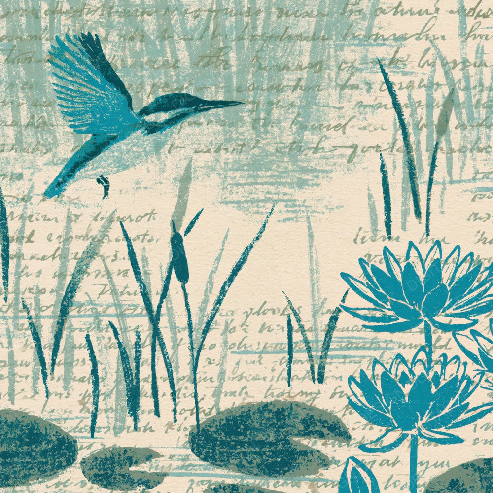 Woodblock Kingfisher Reed Cerulean Digital Paper Pack (DDD012593)