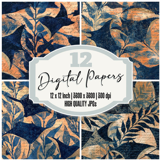 Woodblock Manta Kelp Navy Seamless Digital Paper Pack (DDD012594)
