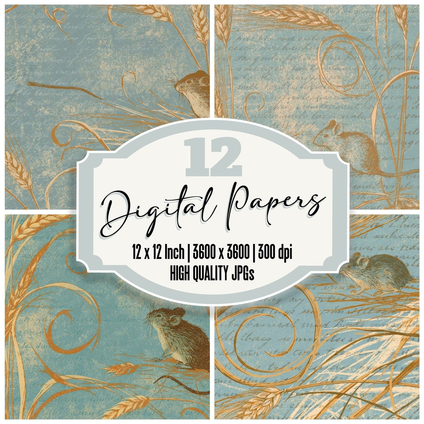Woodblock Mouse Wheat Toffee Digital Paper Pack (DDD012595)