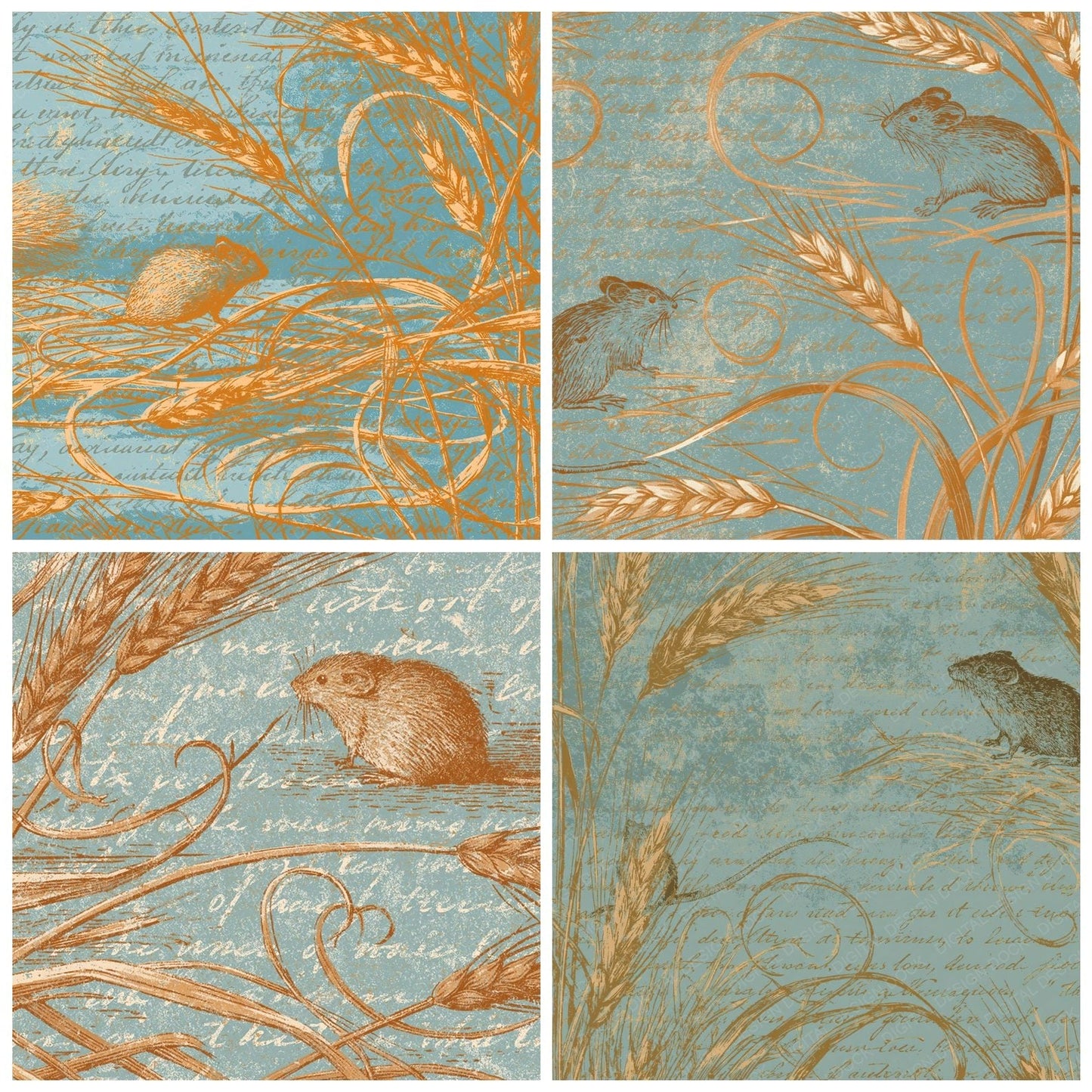 Woodblock Mouse Wheat Toffee Digital Paper Pack (DDD012595)