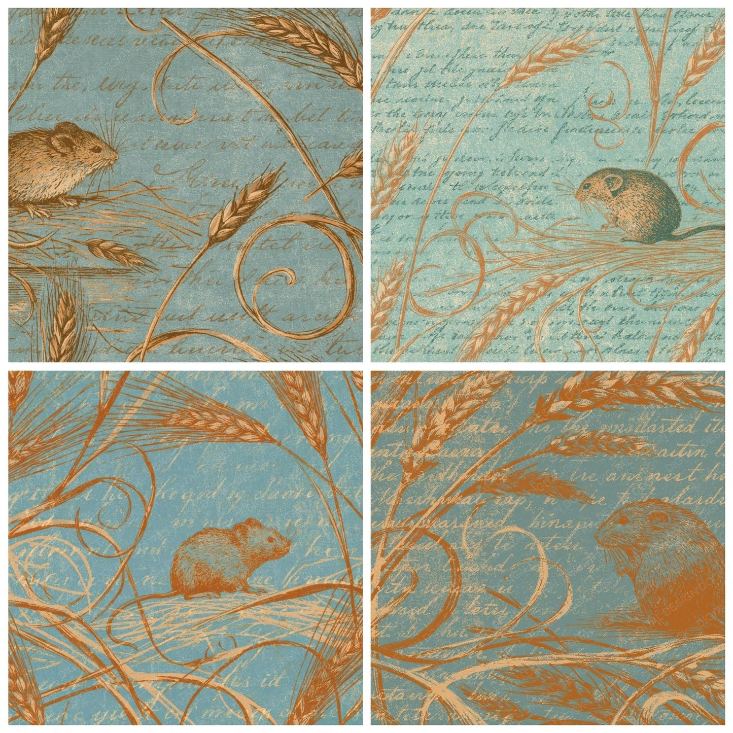 Woodblock Mouse Wheat Toffee Digital Paper Pack (DDD012595)