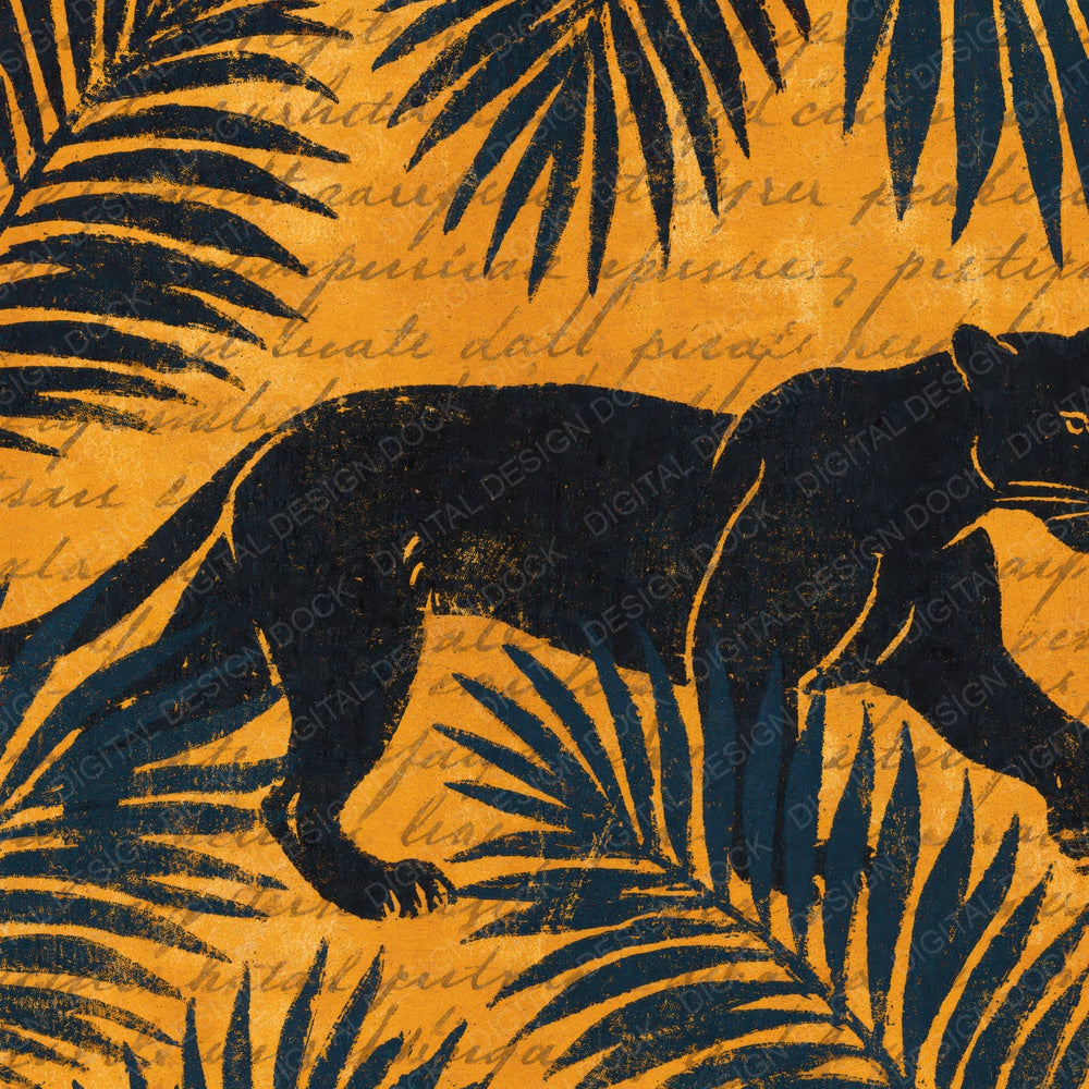 Woodblock Panther Palm Marigold Digital Paper Pack (DDD012597)