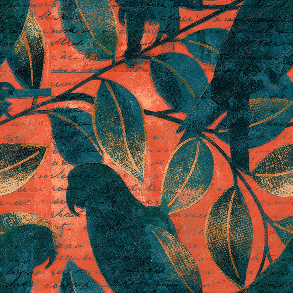 Woodblock Parrot Tropical Coral Seamless Digital Paper Pack (DDD012598)