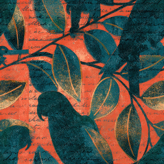 Woodblock Parrot Tropical Coral Seamless Digital Paper Pack (DDD012598)
