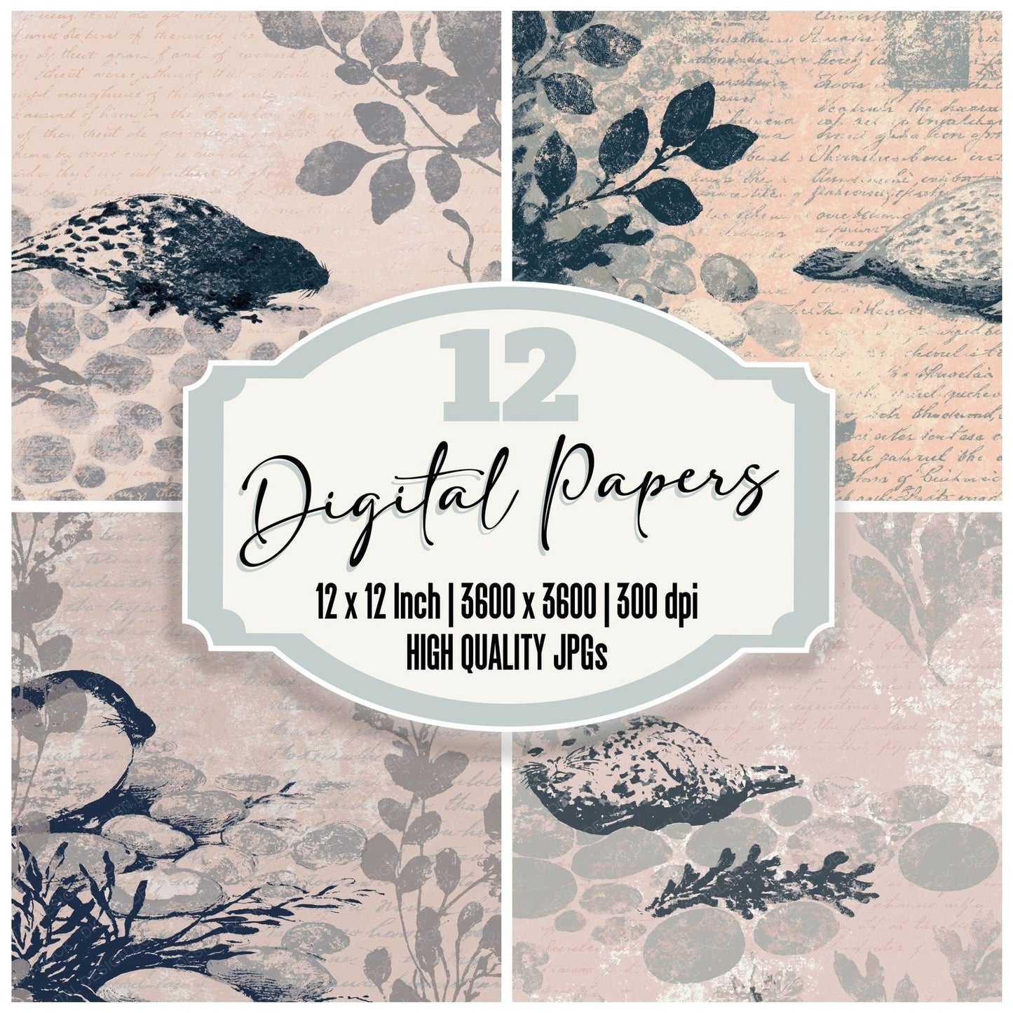 Woodblock Seal Pebble Pewter Digital Paper Pack (DDD012600)