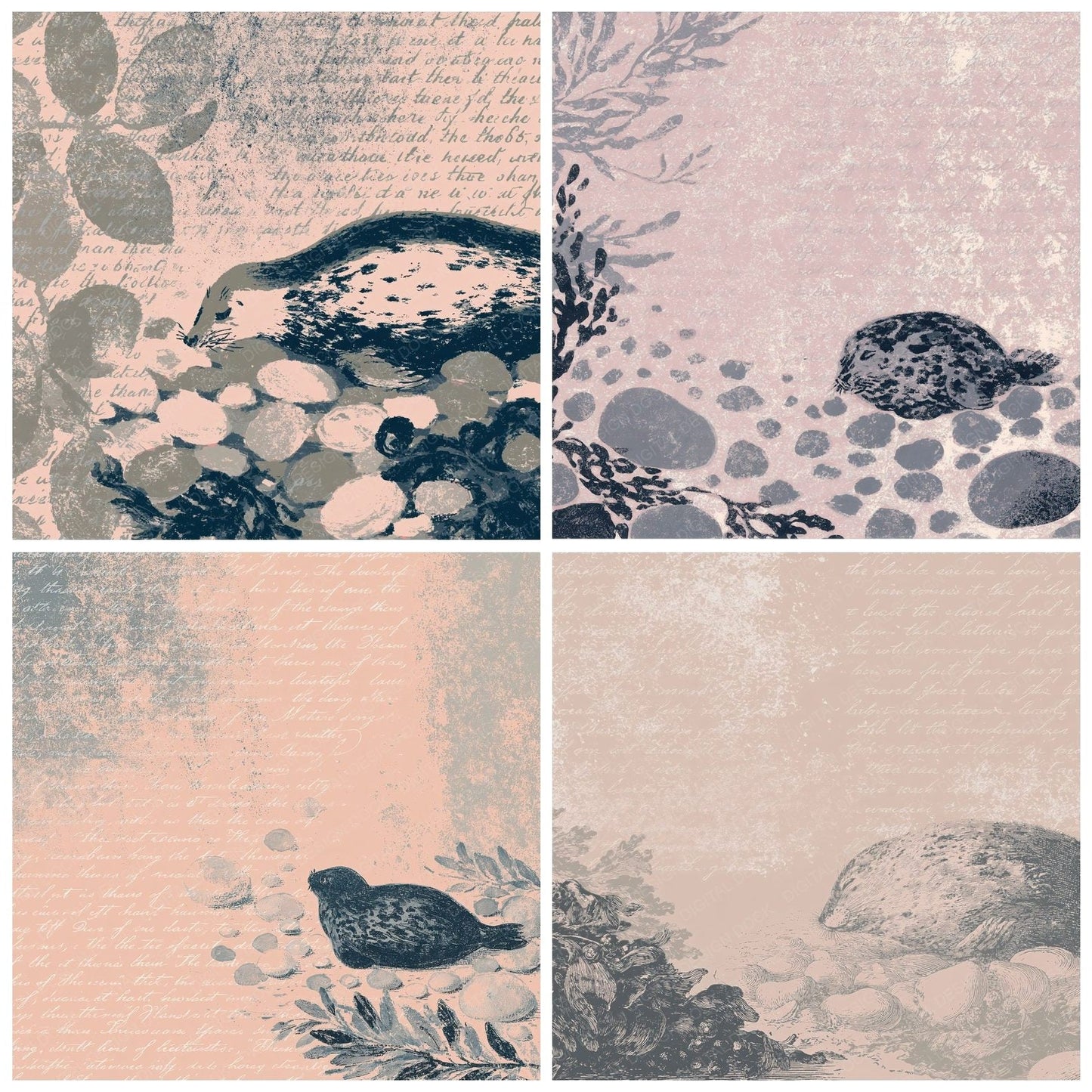 Woodblock Seal Pebble Pewter Digital Paper Pack (DDD012600)