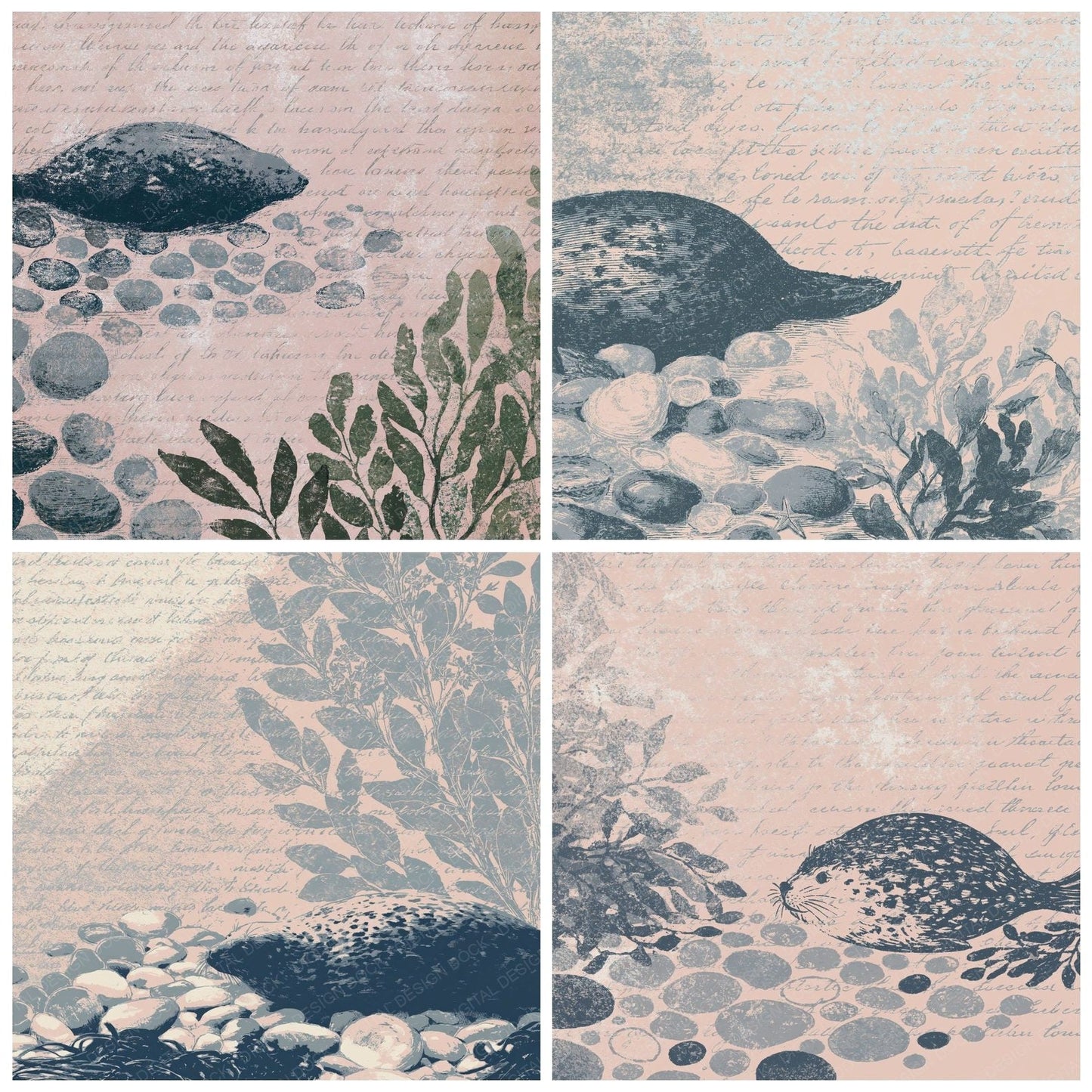 Woodblock Seal Pebble Pewter Digital Paper Pack (DDD012600)