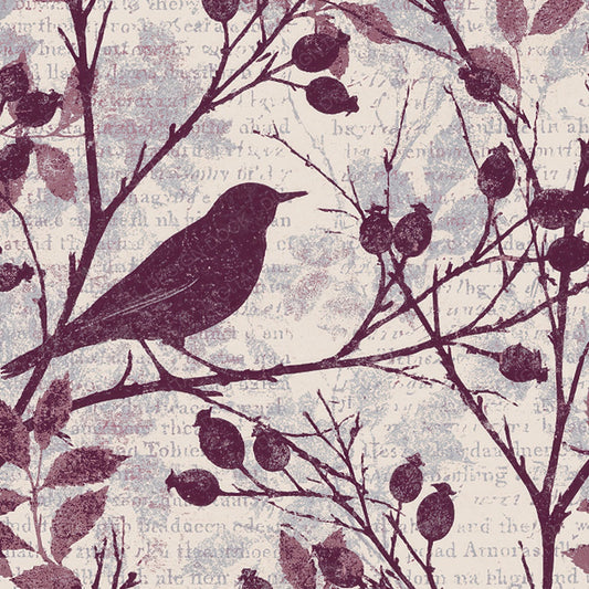 Woodblock Starling Rosehip Aubergine Digital Paper Pack (DDD012602)