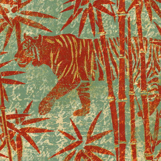 Woodblock Tiger Bamboo Ginger Digital Paper Pack (DDD012603)