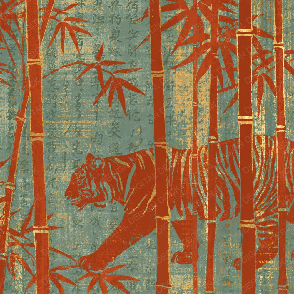 Woodblock Tiger Bamboo Ginger Digital Paper Pack (DDD012603)